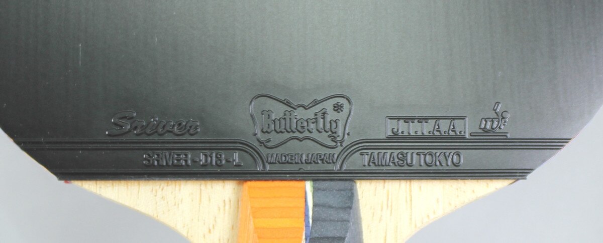 Butterfly Nakama S-1 Racket: Close-up of Black Rubber